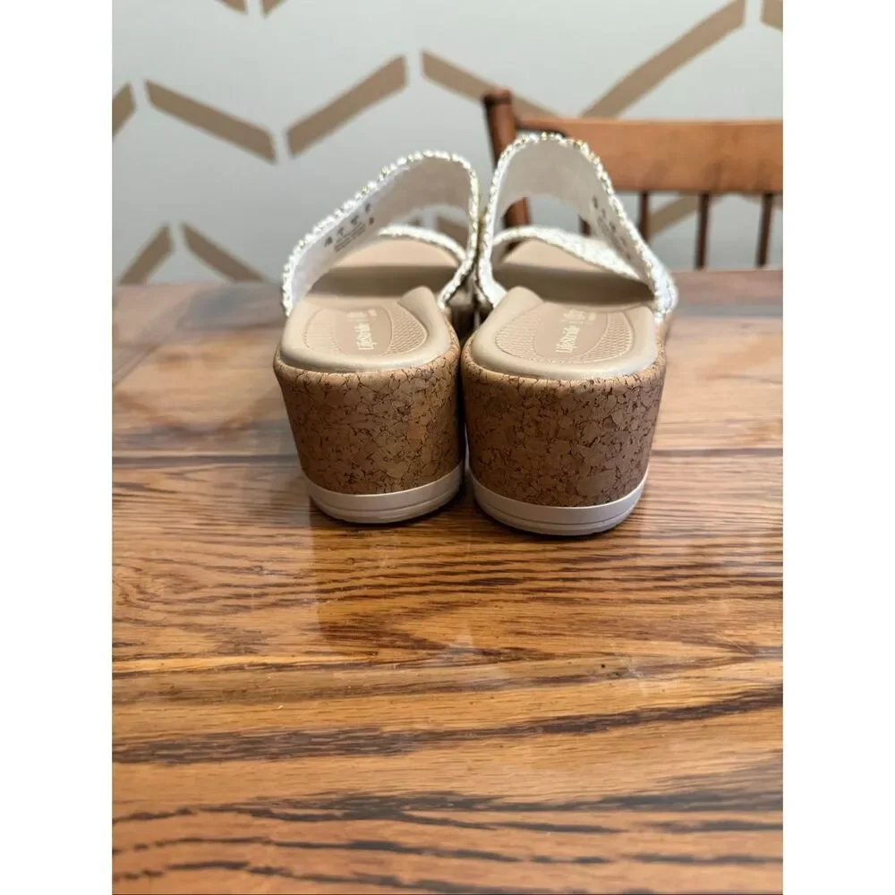Lifestride Bzees White Double Strap Slide Resort Air Step Wedge Sandals Size 7.5 - Picture 5 of 7
